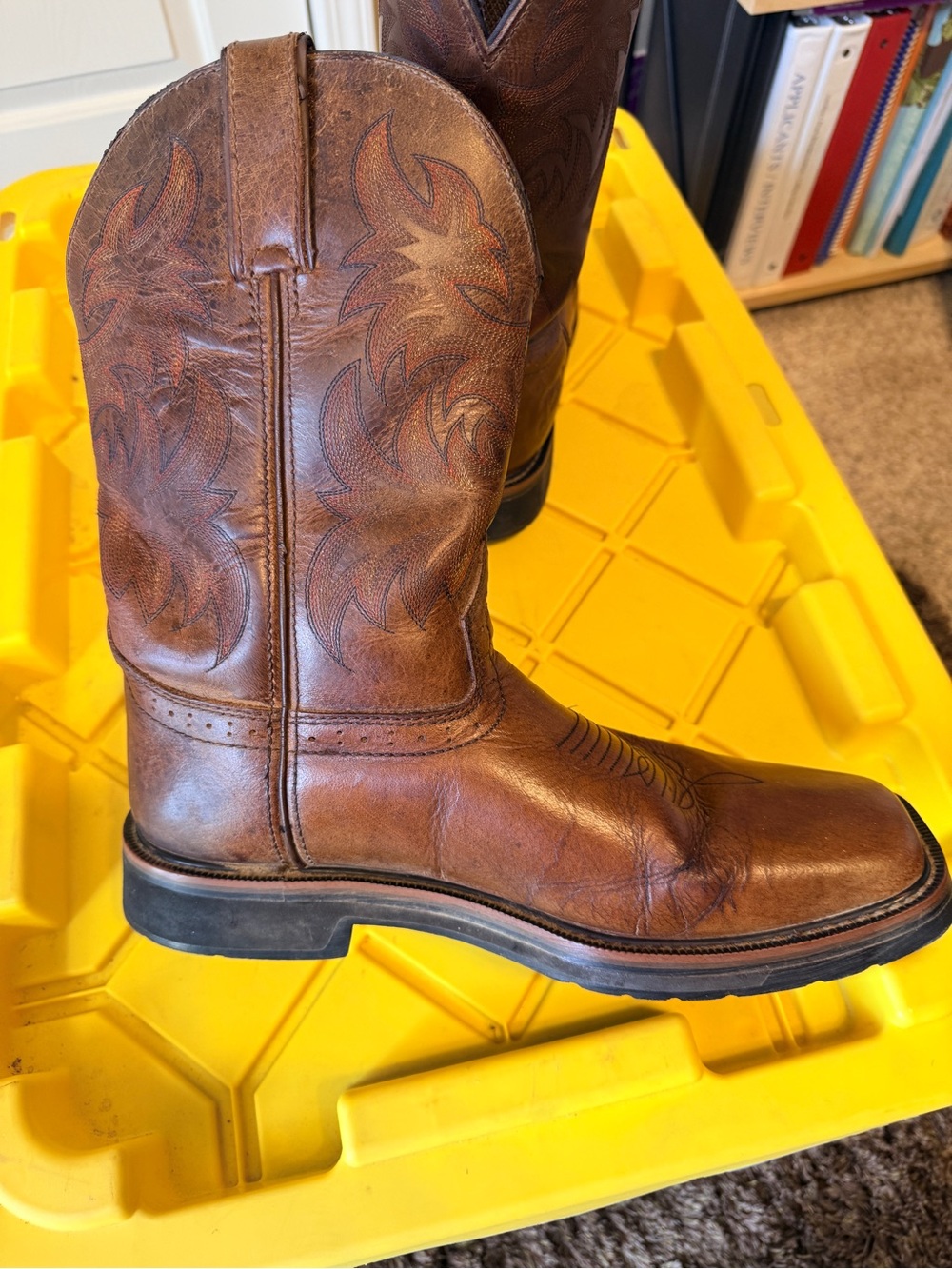 Justin Boots Driller Tan Waterproof Leather Work Boots Square Toe Mens size 12 - Picture 6 of 9